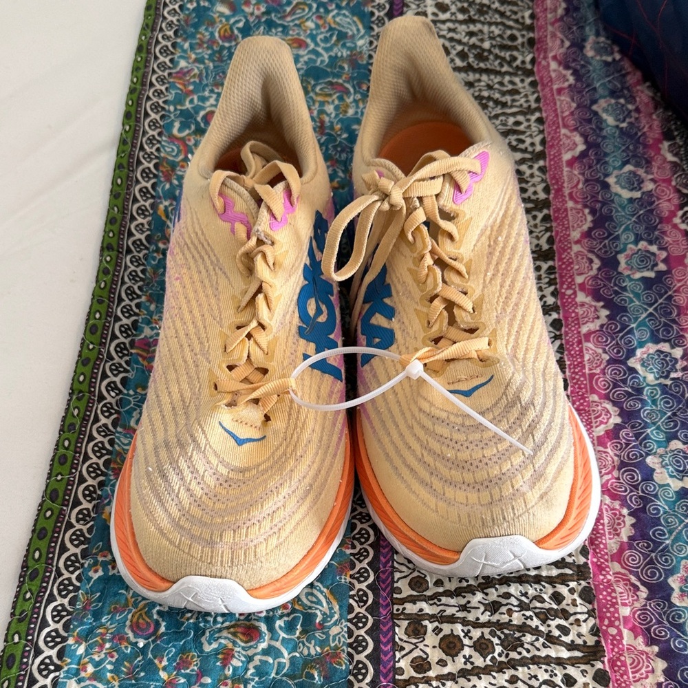 Hoka Tan and Orange Running Shoes
